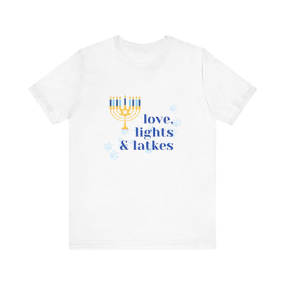 Love, Lights & Latkes Unisex Short Sleeve Tee